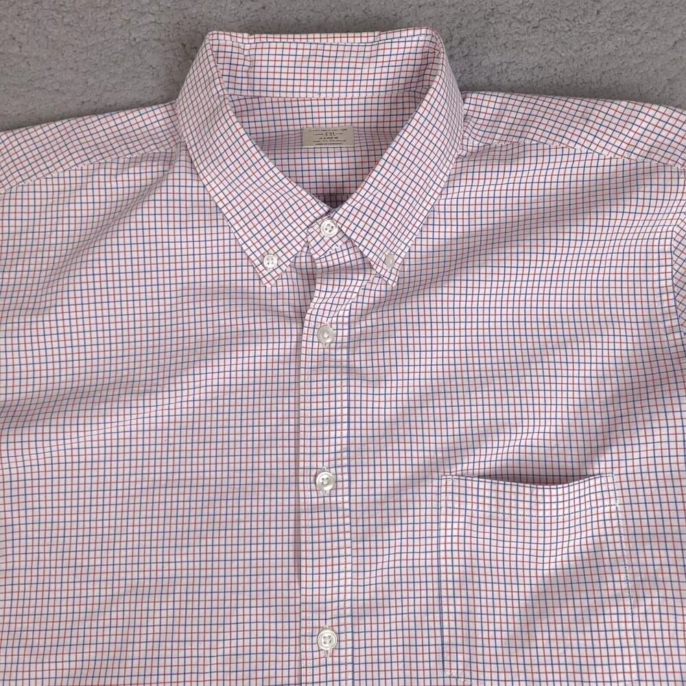 J Crew Shirt Mens XL White Blue Red Plaid 2 Ply‎ Cotton Button Down Long Sleeve